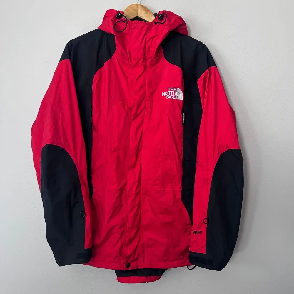 The North Face Mountain Jacket Mens L Red Black Gore-Tex Hooded Vintage Shell